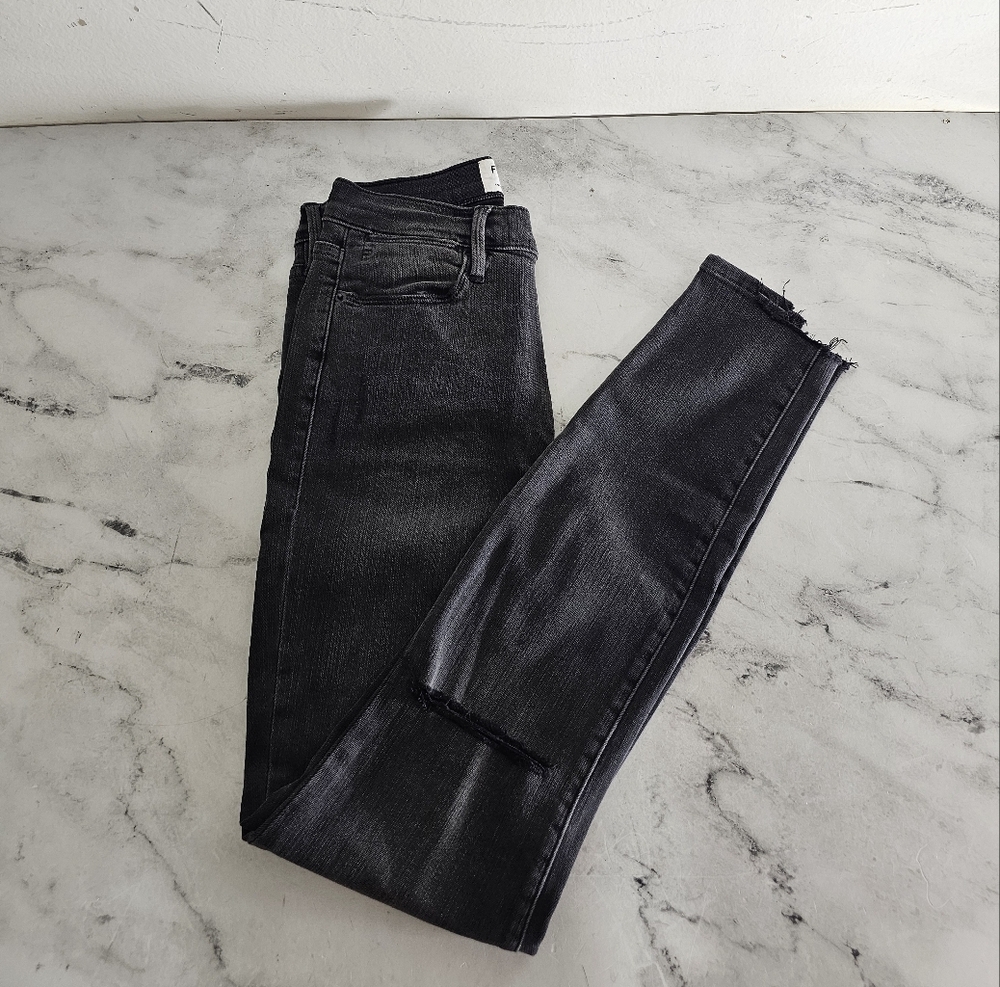 FRAME Denim Le High Skinny Black Gray Distressed Jeans 26 Preowned - Picture 4 of 10